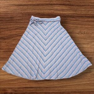 Talbots Striped Blue and White Linen Blend A-line Midi Skirt. Sz. 10